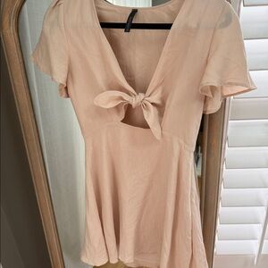 Amenah Tan Mini Dress, Front Tie Cutout